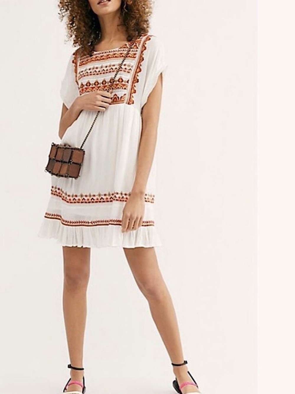 FREE PEOPLE Sunrise Wanderer Mini Dress in Ivory